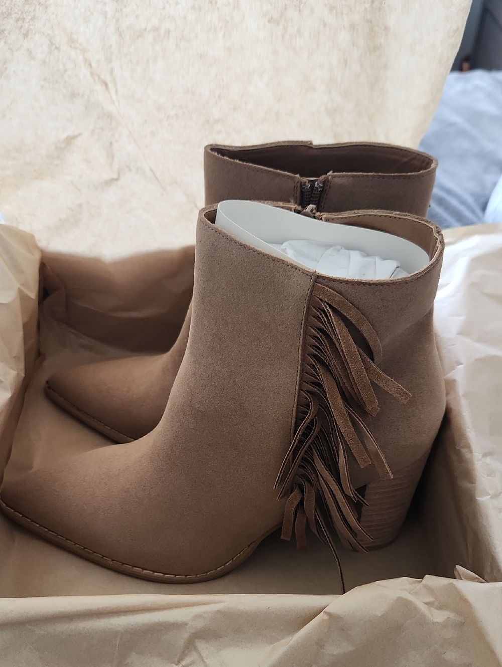 Fringe Ankle Booties in Taupe - Women